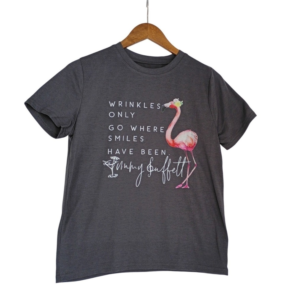 VTG‎ Jimmy Buffett Flamingo Graphic Tee Charcoal Grey Short Sleeve Shirt Fits S